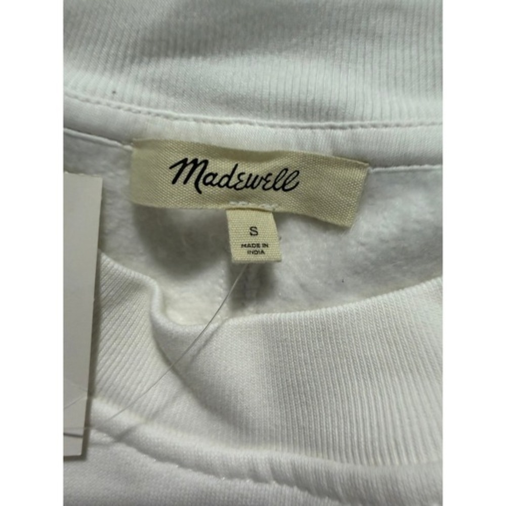 Madewell Crewneck Varsity Sweatshirt White Light Blue Stripe Fleece Knit S - Picture 9 of 11